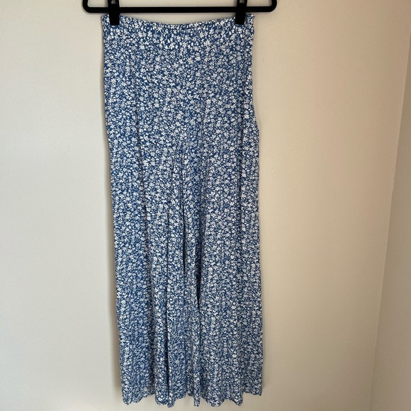 Luukse Wide Leg High Rise Ditsy Floral Pants Blue Rayon Side Zip Flowy Sz Medium - Picture 1 of 11